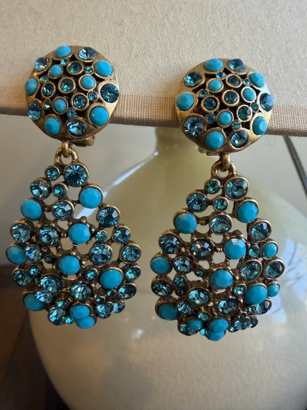 Oscar de la Renta Turquoise Blue Crystal Drop Earrings - Women Jewelry